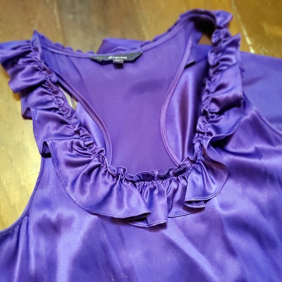 EXPRESS Silk Ruffle Collar Dress XS Cobalt Blue Purple racerback slip Y2K - Picture 4 of 10
